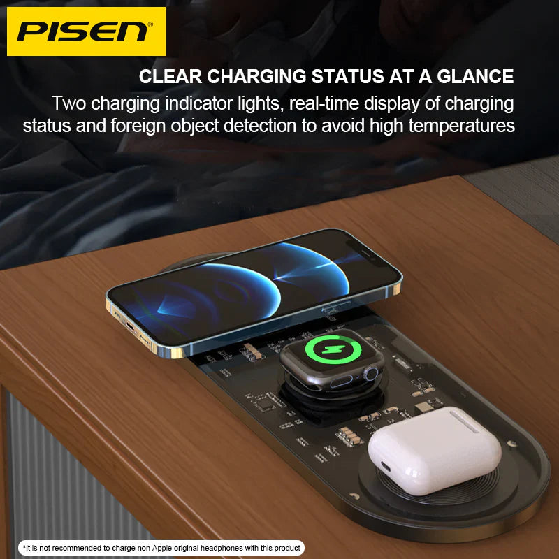 Pisen 3 in 1 Wireless Charging Station Transparent FYD-C33