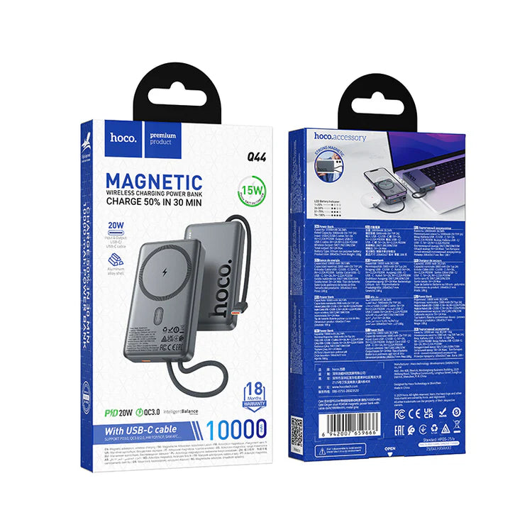 HOCO Q44 – Magnetic power bank 10,000 mAh with wireless charging and 20W fast charging