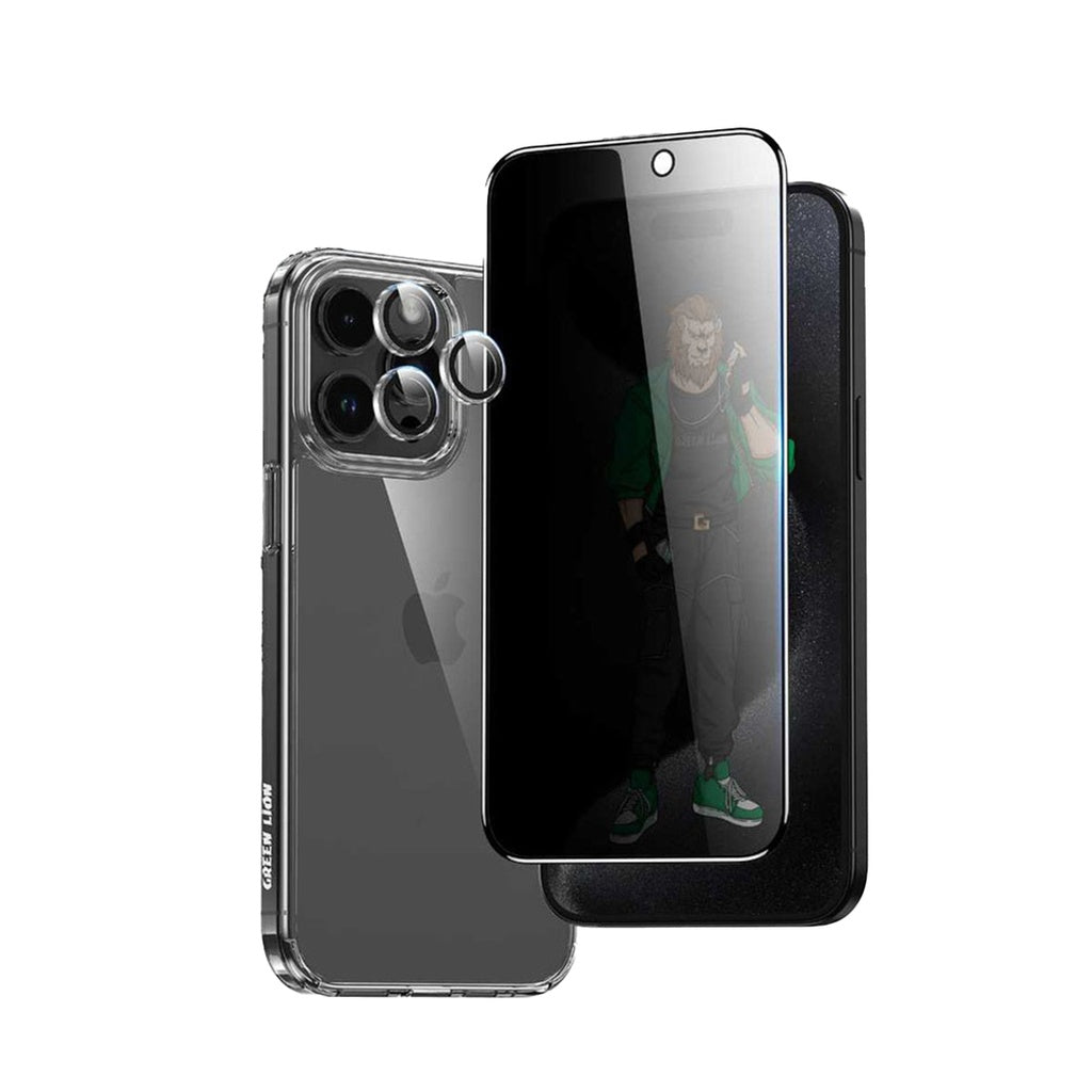 Green Lion 4 In 1 Defender Pack Privacy For iPhone 15 Pro - Transparent