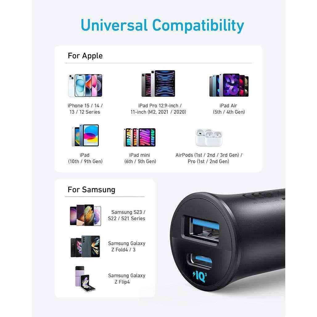 Anker Ultra Compact Dual Port USB-C USB-A Car Charger 30w