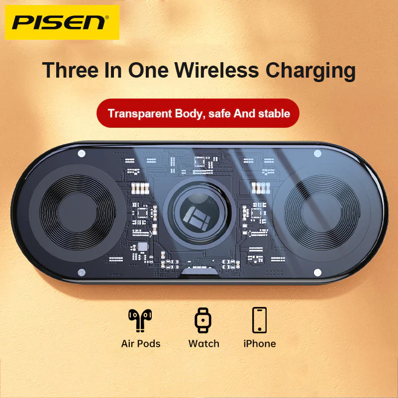 Pisen 3 in 1 Wireless Charging Station Transparent FYD-C33