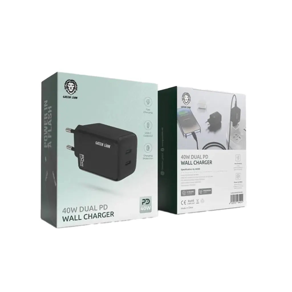 Green Lion 40W Dual PD Wall Charger - Black