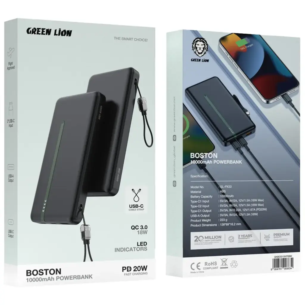 Green Lion Boston 10000 | 20000mAh PowerBank PD 20W