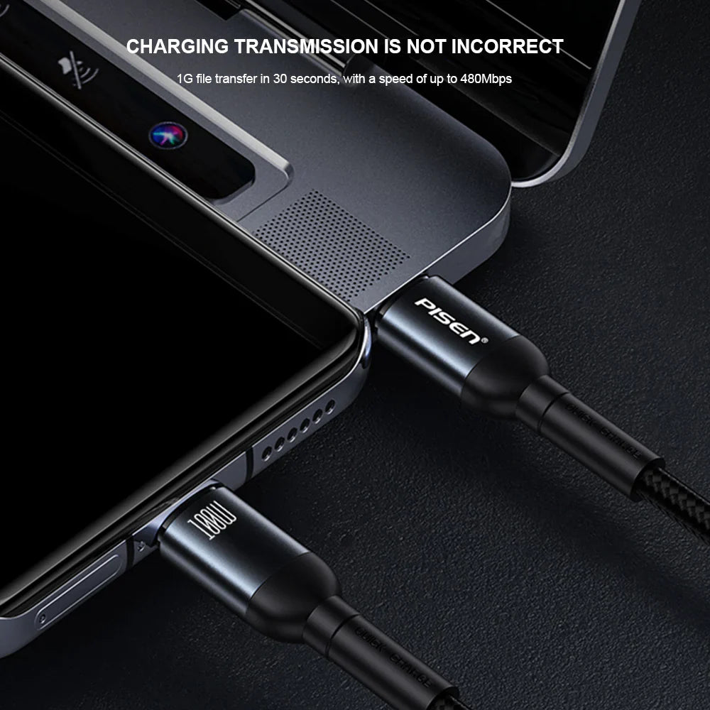 Pisen USB-C to USB-C 100W PRO PD Fast Charging Cable Wine Glass Series (1M) Compatible for iPhone 15 Series