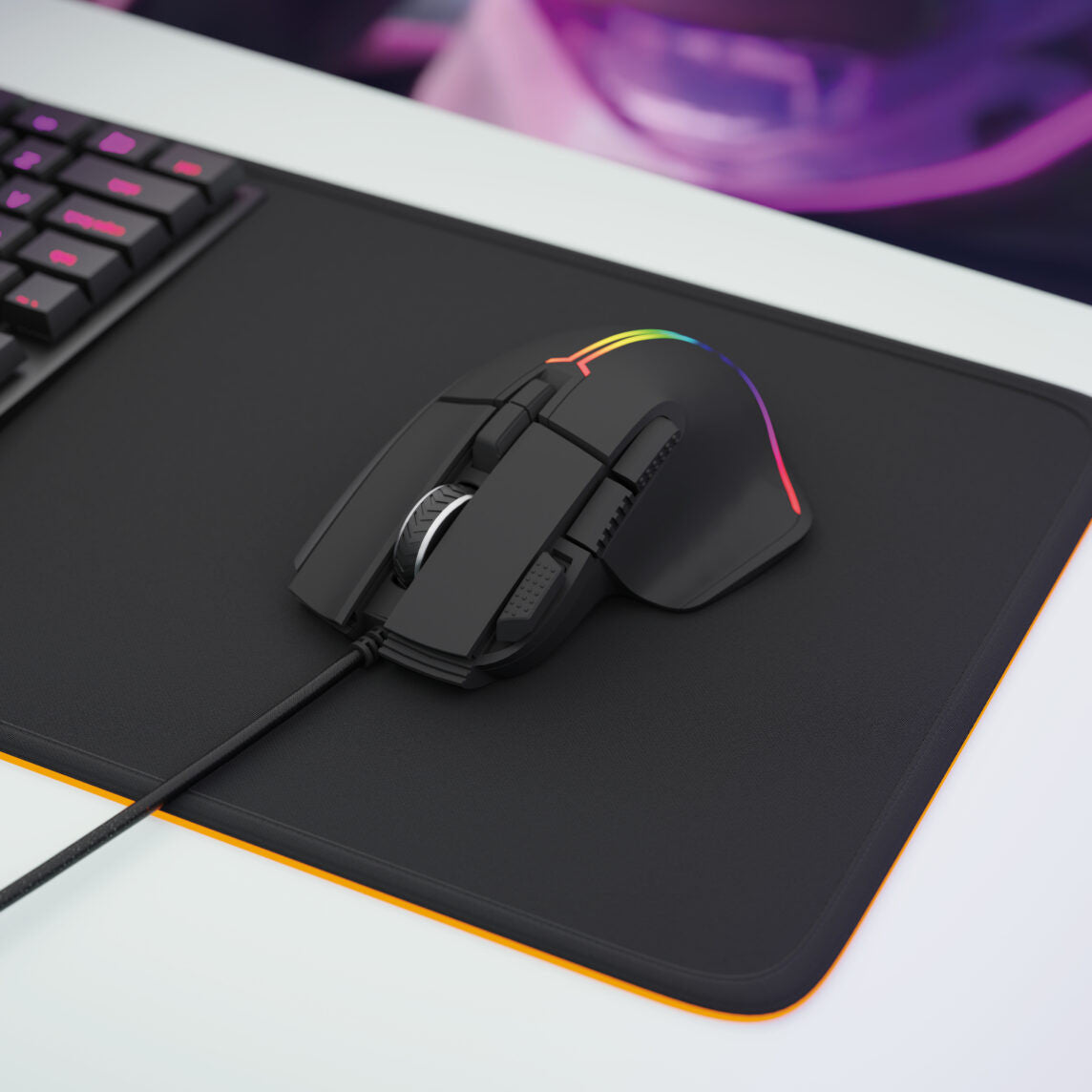 Porodo PDX316-BK Gaming Mouse, 8D Wired With RGB Lighting Effects