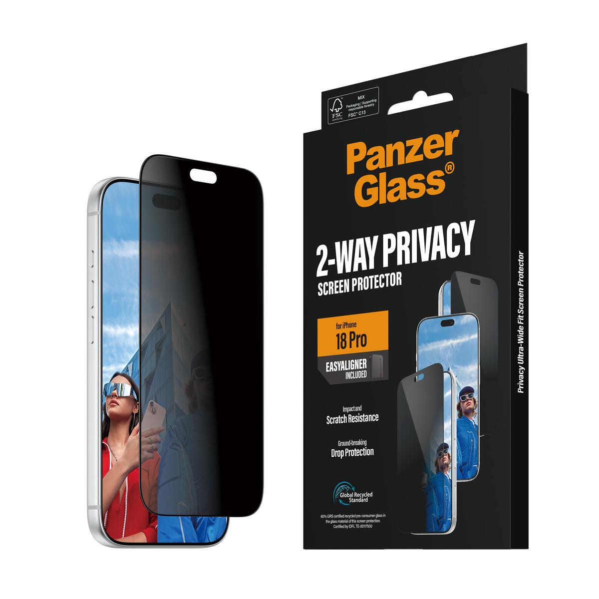 PanzerGlass 2-Way Privacy Screen Protector for iPhone Ultra-Wide Fit with EasyAligner