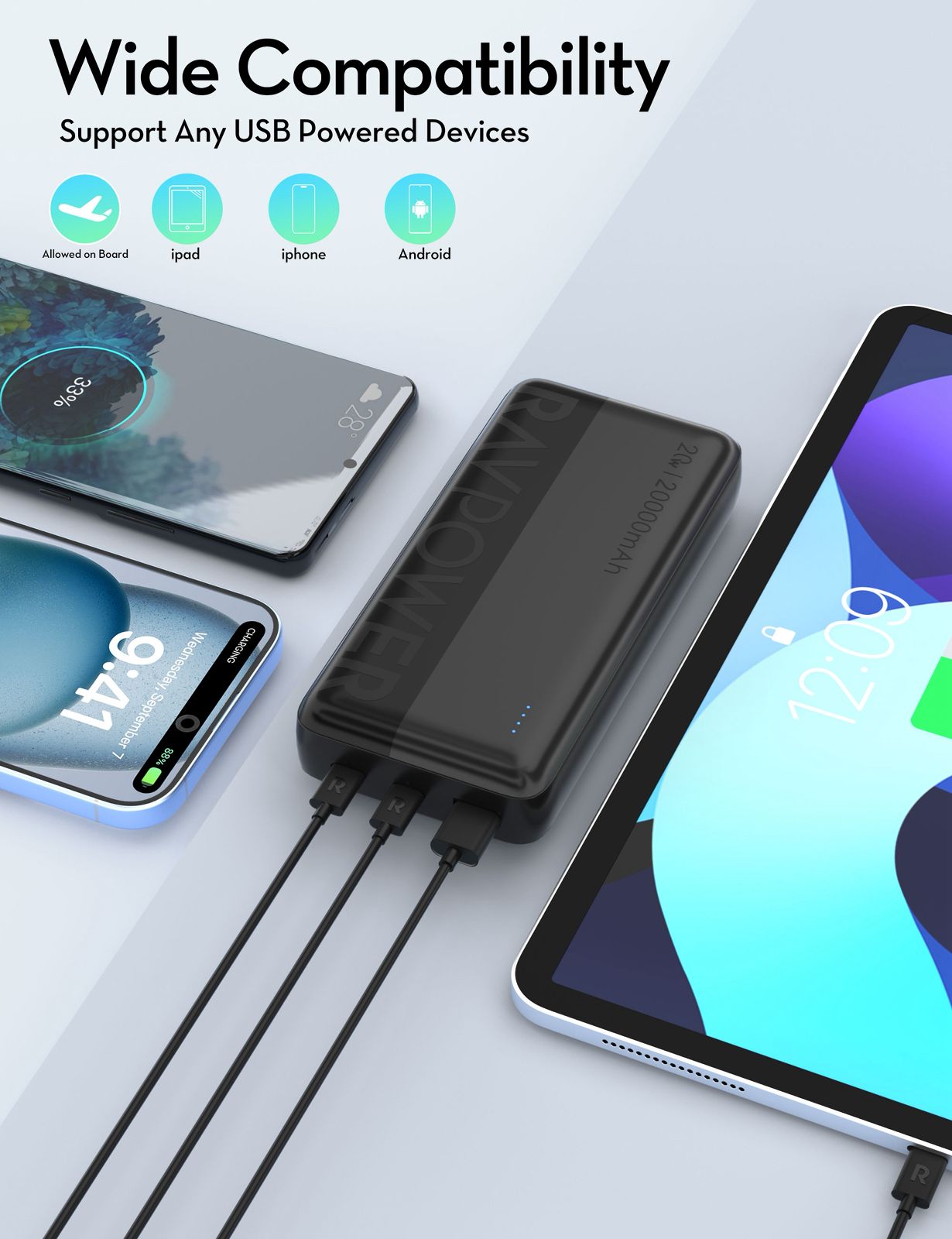 ravpower powerbank 20000 mah 20w 3 port
