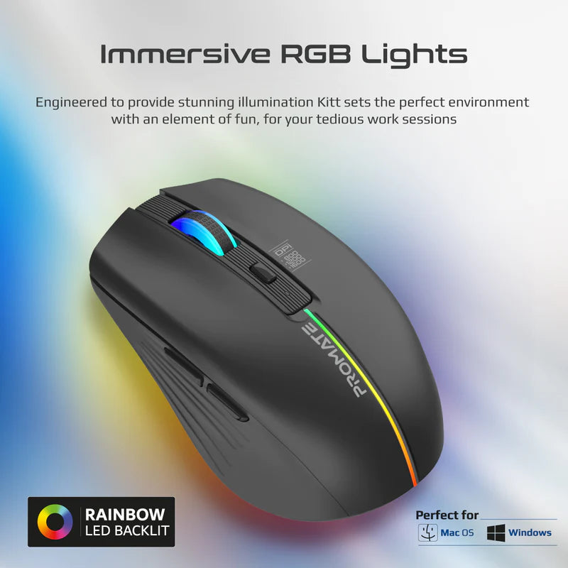 PROMATE 2.4GHz Wireless Ergonomic Optical Mouse with LED Rainbow Lights
