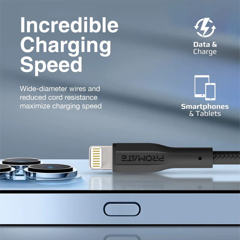 PROMATE High Tensile Strength Data & Charge Cable for Apple Devices