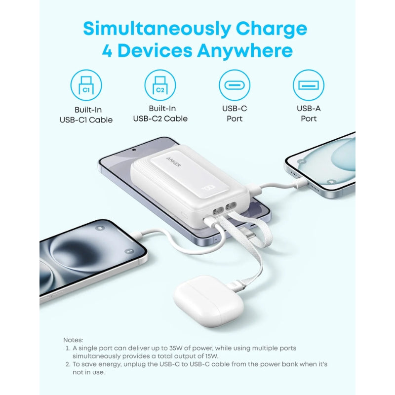 Anker Fast Charging PowerBank (10K, 35W, Built-in Dual USB-C Cables)
