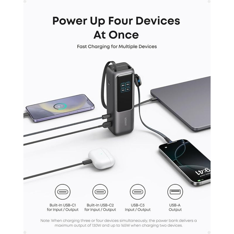 anker PowerBank (25K, 165W, Built-In and Retractable Cables)