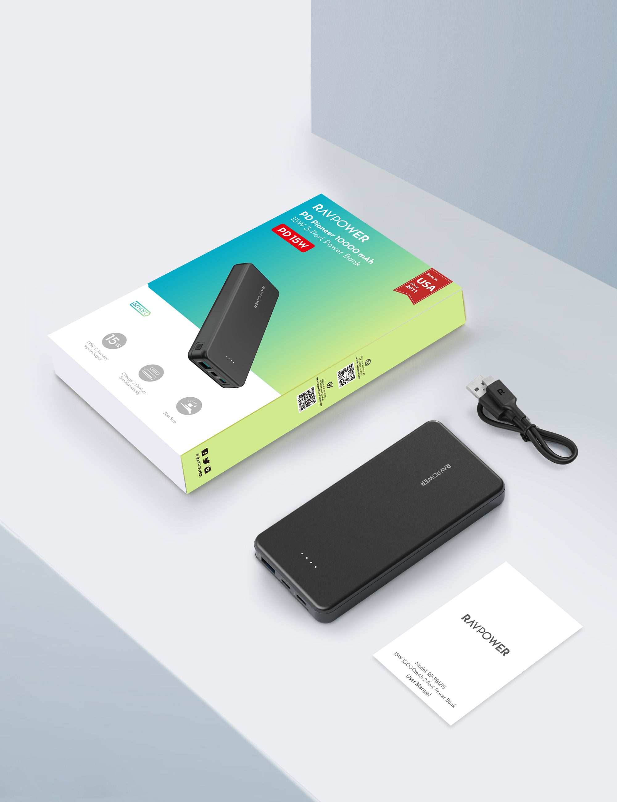 ravpower 10000 mah 15w 3 port powerbank
