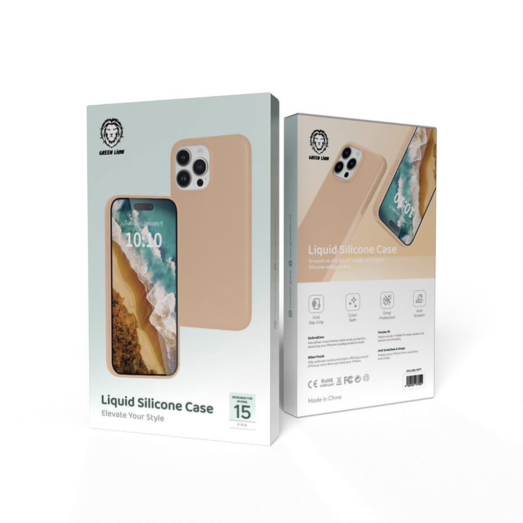 Green Lion Liquid Silicone Case for iPhone 15 Pro Beige