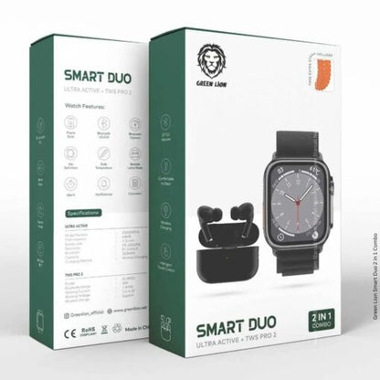 Green Lion 2 In 1 Smart Watch Duo Ultra Active + TWS Pro 2 G1 Combo - Black