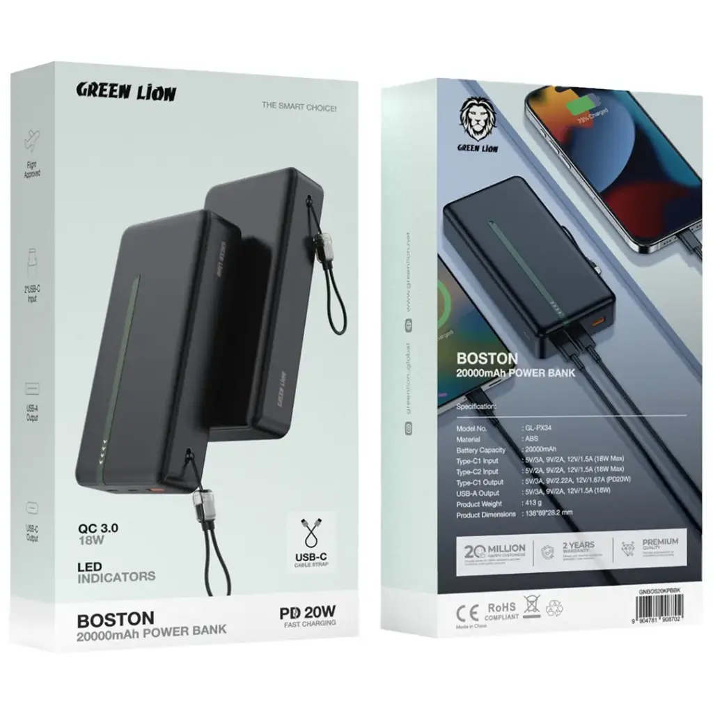 Green Lion Boston 10000 | 20000mAh PowerBank PD 20W