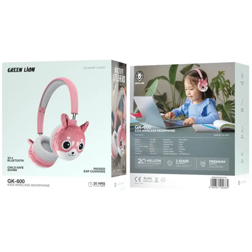 Green Lion GK-600 Kids Wireless Headphone Pink