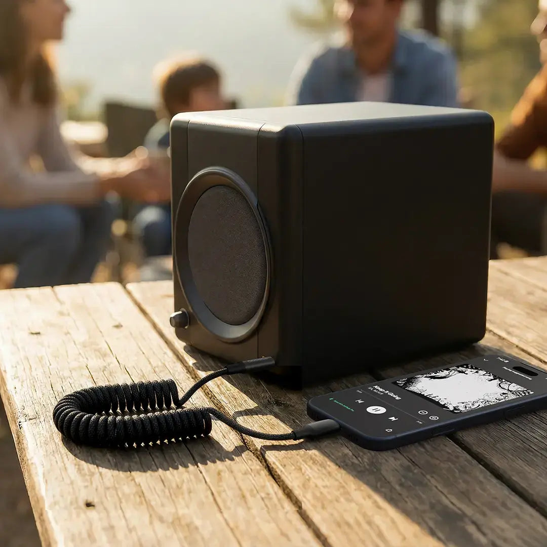 Porodo Coiled Aux Cable with Tangle-Free Design - Black usb c to aux 3.5
