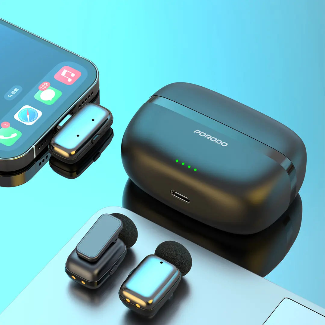 Porodo Wireless Lavalier Microphones- Black