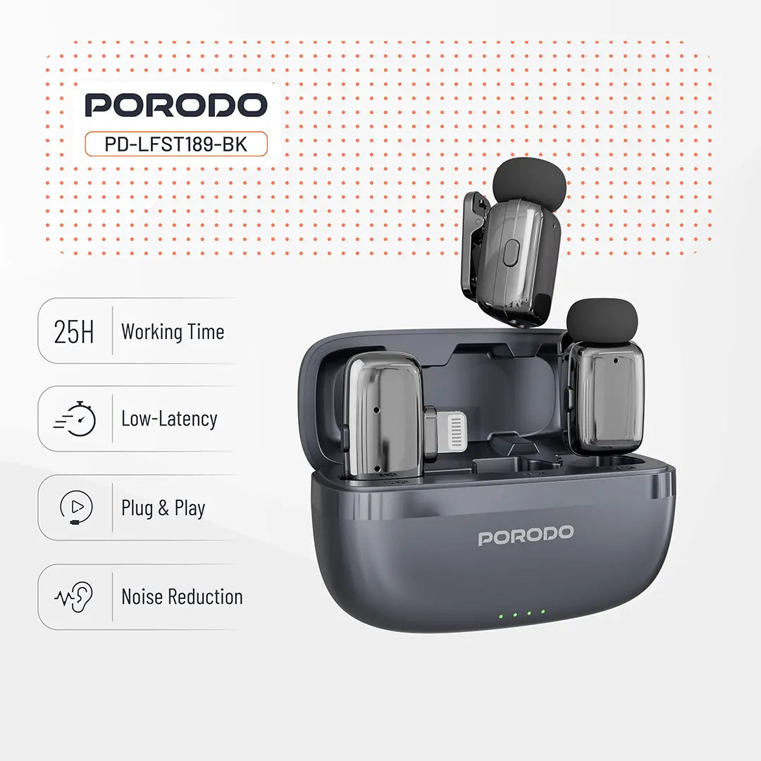 Porodo Wireless Lavalier Microphones- Black