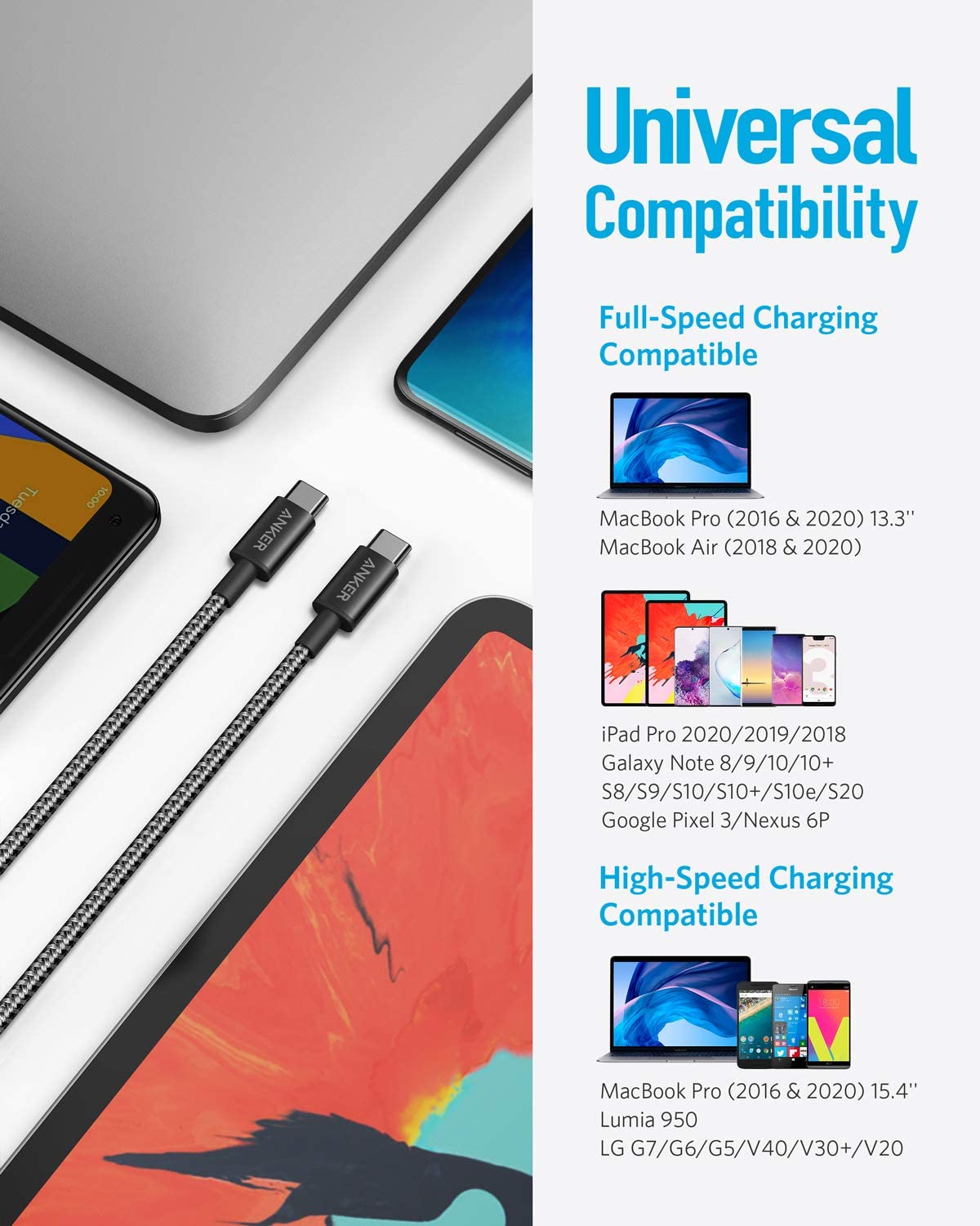 Anker New Nylon USB C to USB C Cable (3.3ft 60W)