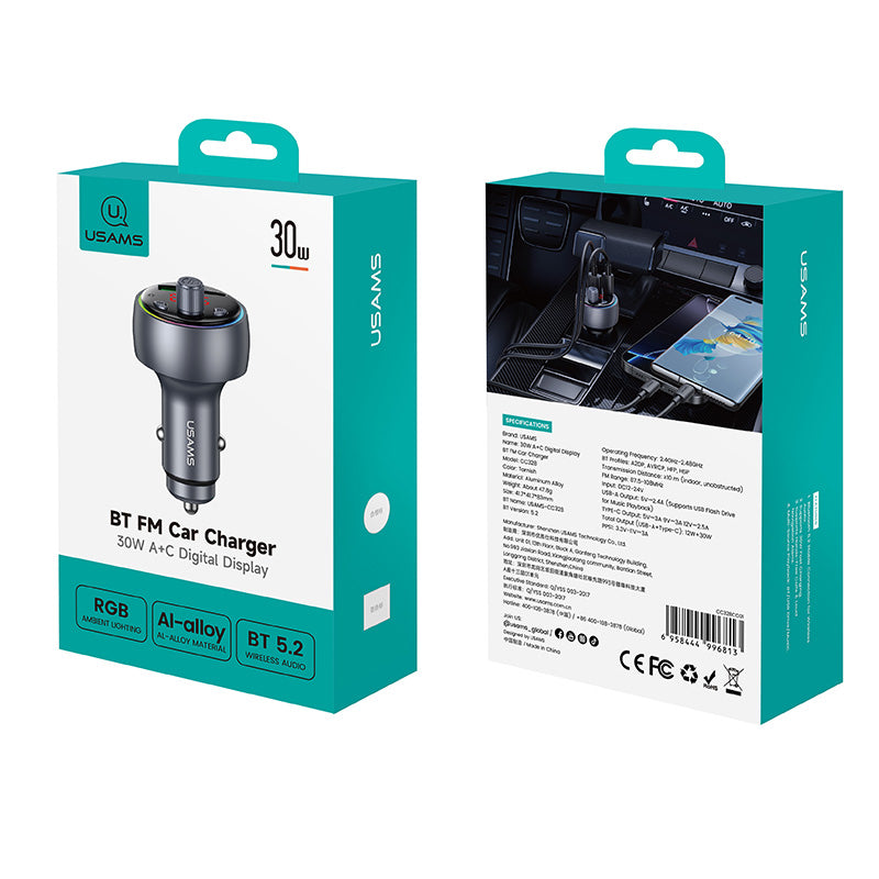 usams bt fm car charger