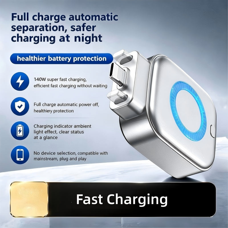 140W Fast Charging AI Smart USB-C Charger – Dual-Core Protection, Auto Disconnect, Universal High-Speed Power Adapter for Mobile Phones, Tablets & Gaming Devices