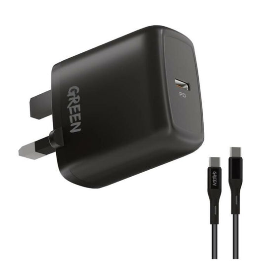 Green Lion Type-C Port Wall Charger 20W EU with Type-C to Type-C Cable 1.2M – Black